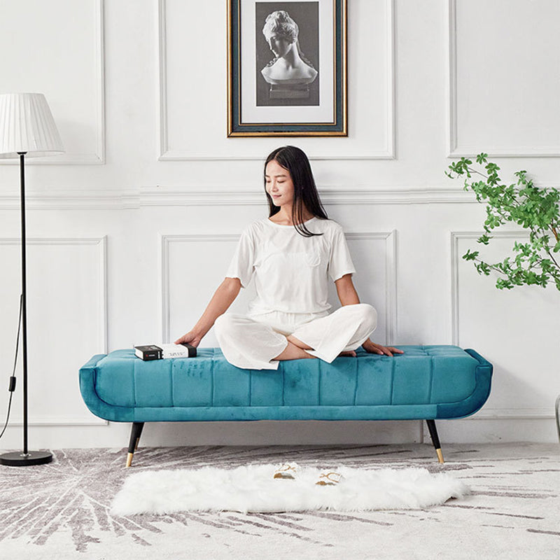 Modern Minimalist Rectangular Velvet Fabric Sponge Metal Footstool For Living Room