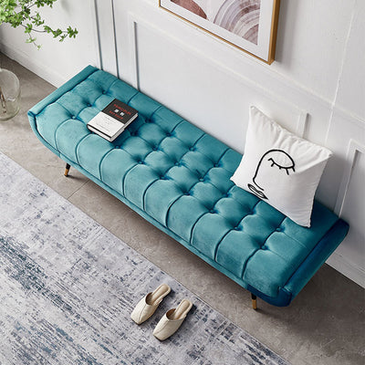 Modern Minimalist Rectangular Velvet Fabric Sponge Metal Footstool For Living Room