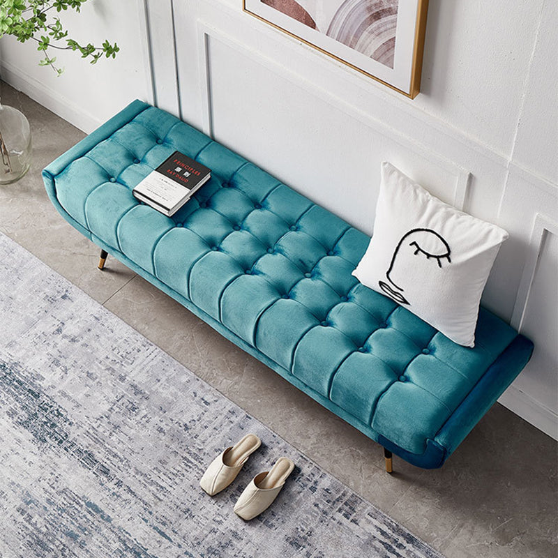 Modern Minimalist Rectangular Velvet Fabric Sponge Metal Footstool For Living Room