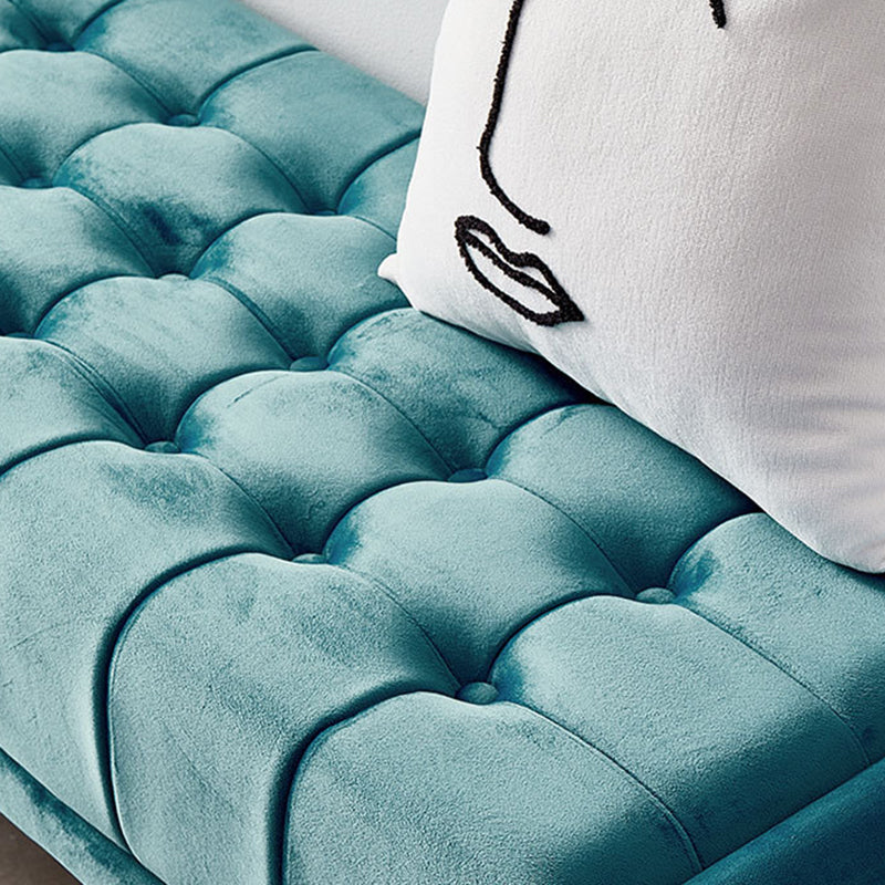 Modern Minimalist Rectangular Velvet Fabric Sponge Metal Footstool For Living Room