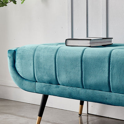 Modern Minimalist Rectangular Velvet Fabric Sponge Metal Footstool For Living Room