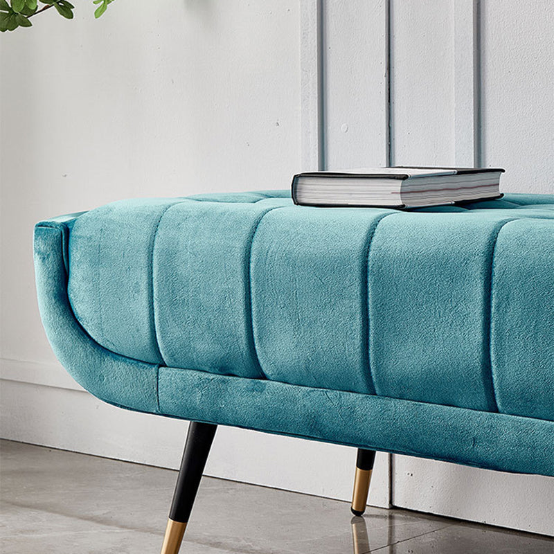 Modern Minimalist Rectangular Velvet Fabric Sponge Metal Footstool For Living Room