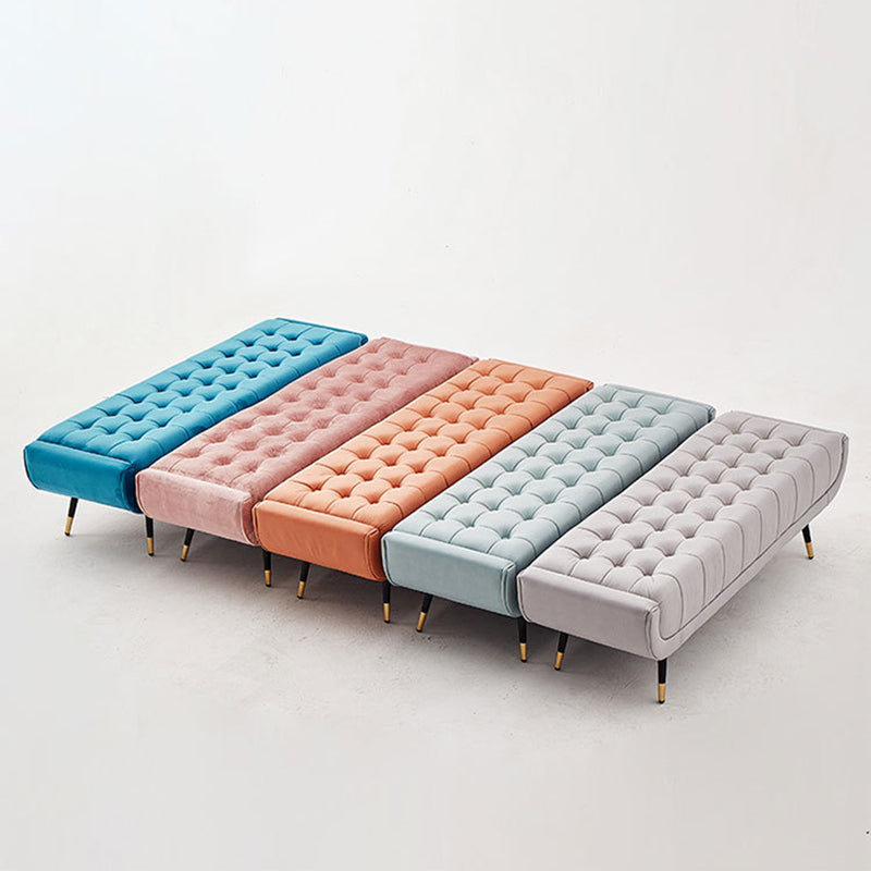 Modern Minimalist Rectangular Velvet Fabric Sponge Metal Footstool For Living Room