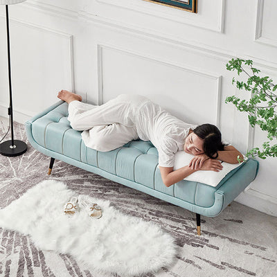 Modern Minimalist Rectangular Velvet Fabric Sponge Metal Footstool For Living Room