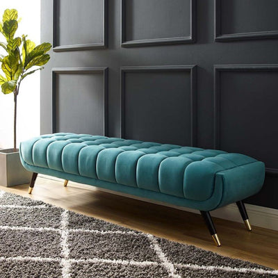 Modern Minimalist Rectangular Velvet Fabric Sponge Metal Footstool For Living Room