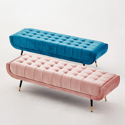 Modern Minimalist Rectangular Velvet Fabric Sponge Metal Footstool For Living Room