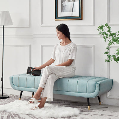 Modern Minimalist Rectangular Velvet Fabric Sponge Metal Footstool For Living Room