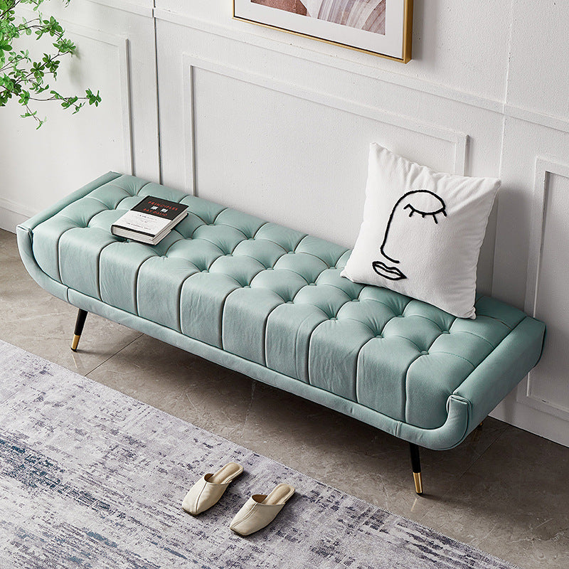 Modern Minimalist Rectangular Velvet Fabric Sponge Metal Footstool For Living Room