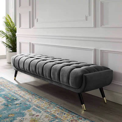 Modern Minimalist Rectangular Velvet Fabric Sponge Metal Footstool For Living Room