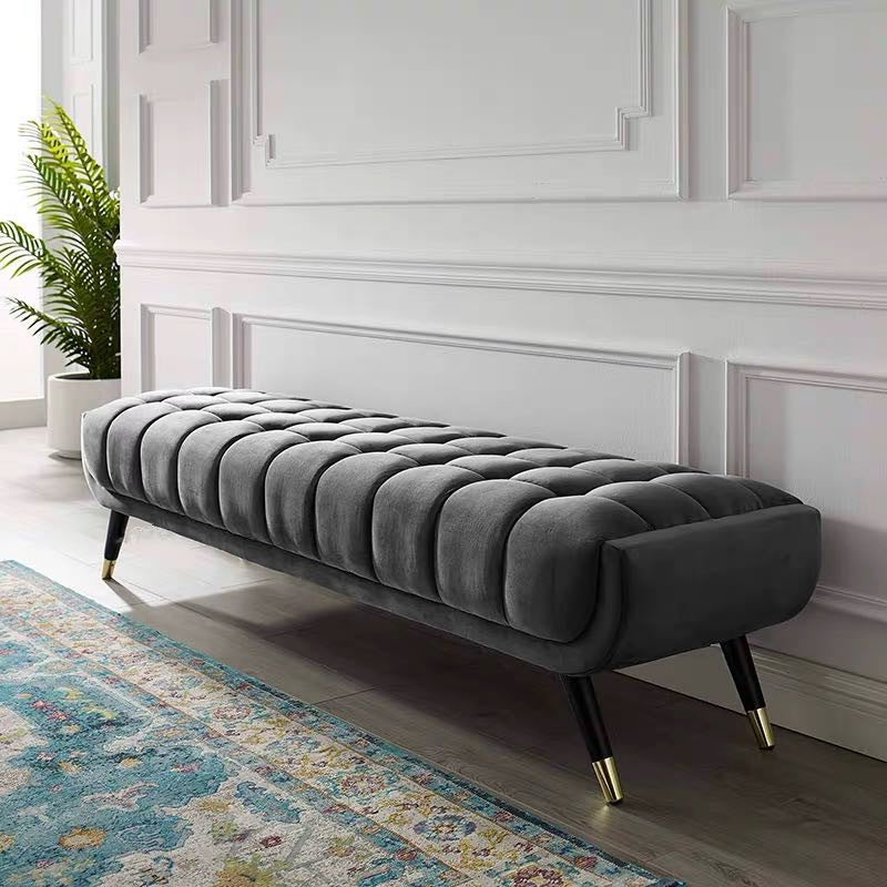 Modern Minimalist Rectangular Velvet Fabric Sponge Metal Footstool For Living Room