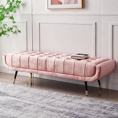 Modern Minimalist Rectangular Velvet Fabric Sponge Metal Footstool For Living Room