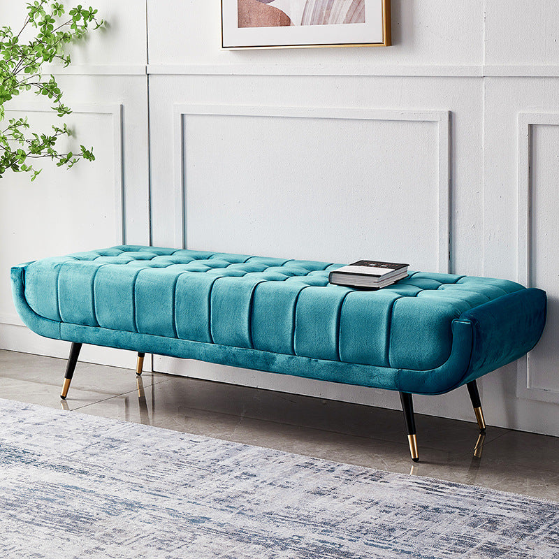Modern Minimalist Rectangular Velvet Fabric Sponge Metal Footstool For Living Room