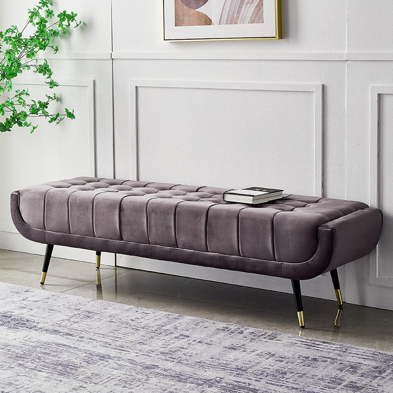 Modern Minimalist Rectangular Velvet Fabric Sponge Metal Footstool For Living Room