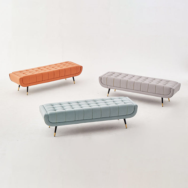 Modern Minimalist Rectangular Velvet Fabric Sponge Metal Footstool For Living Room