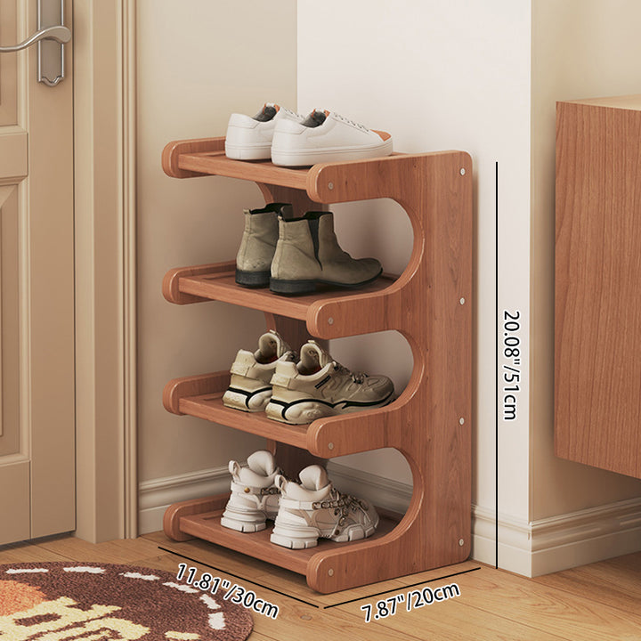 Moderner minimalistischer rechteckiger Bambus-MDF-Schuhspeicher 2/3/4/5-stufig für das Wohnzimmer 