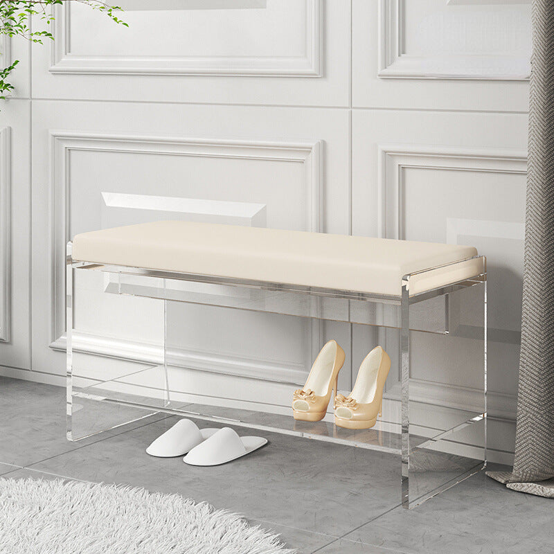 Modern Minimalist Rectangular Faux Leather Acrylic Sponge Footstool For Living Room