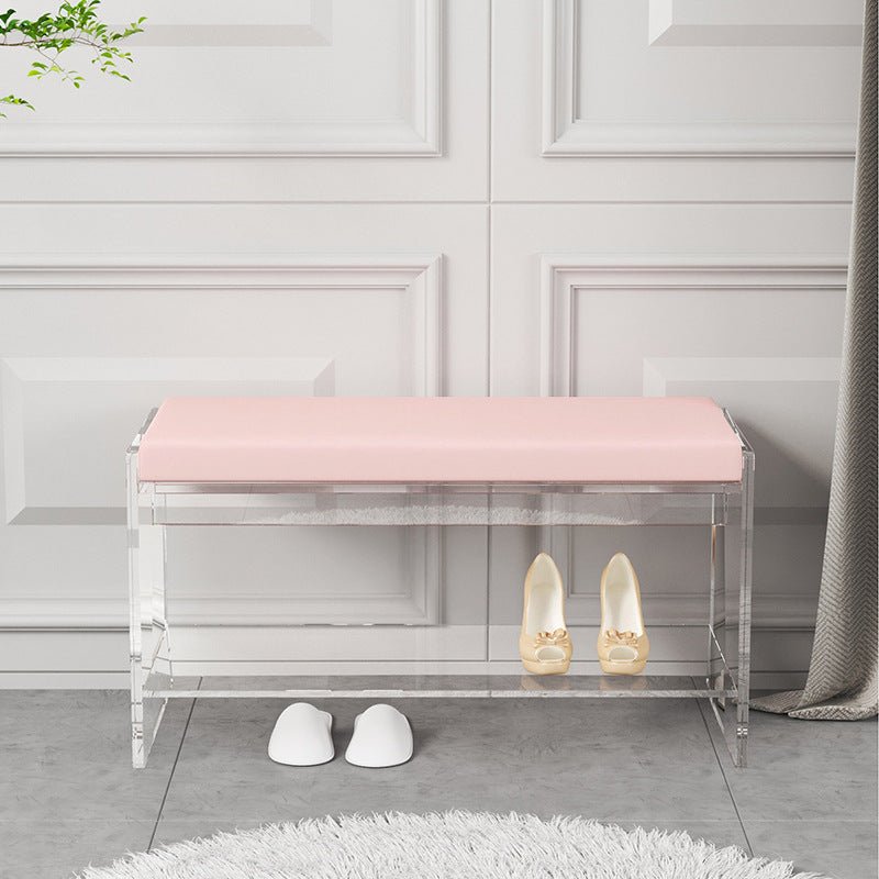 Modern Minimalist Rectangular Faux Leather Acrylic Sponge Footstool For Living Room