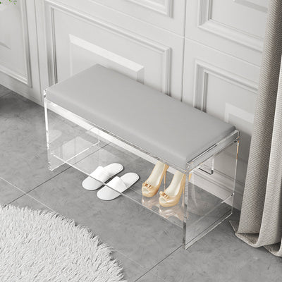 Modern Minimalist Rectangular Faux Leather Acrylic Sponge Footstool For Living Room