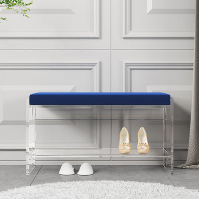 Modern Minimalist Rectangular Faux Leather Acrylic Sponge Footstool For Living Room