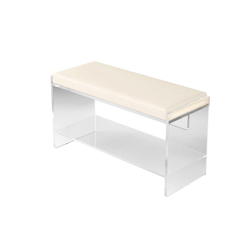 Modern Minimalist Rectangular Faux Leather Acrylic Sponge Footstool For Living Room