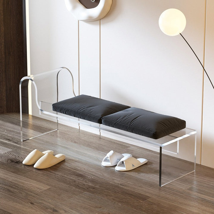 Moderner minimalistischer rechteckiger Fußhocker aus Acryl mit Samt und Schaumstoffpolsterung, mit Armlehne, für das Wohnzimmer 