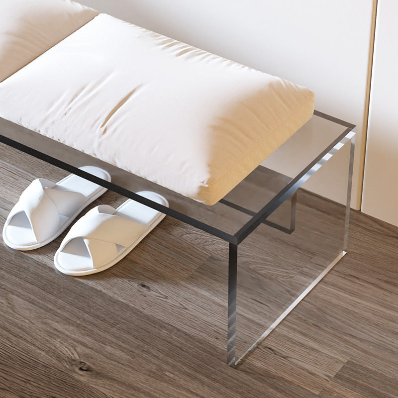 Moderner minimalistischer rechteckiger Fußhocker aus Acryl mit Samt und Schaumstoffpolsterung, mit Armlehne, für das Wohnzimmer 