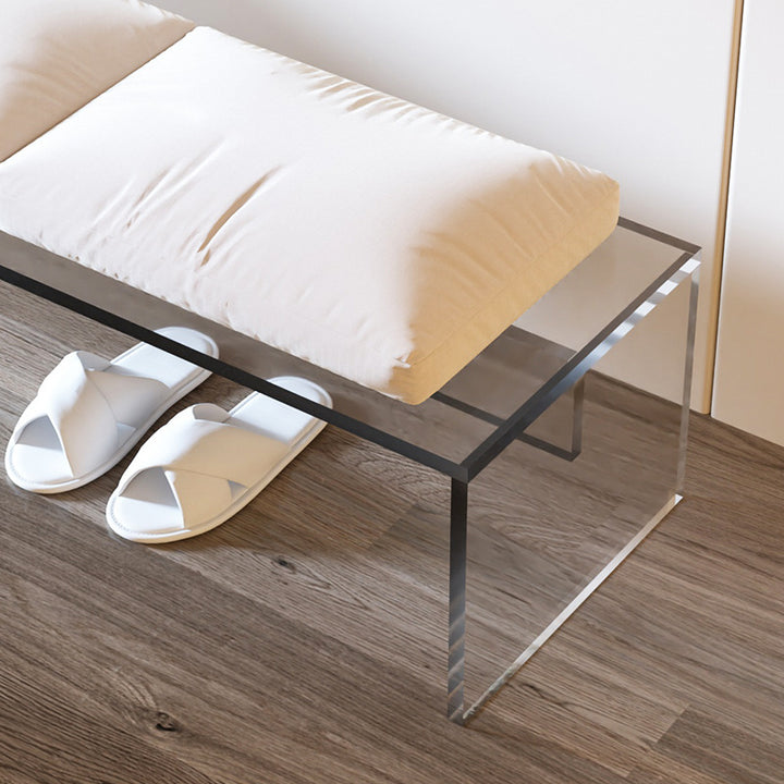 Moderner minimalistischer rechteckiger Fußhocker aus Acryl mit Samt und Schaumstoffpolsterung, mit Armlehne, für das Wohnzimmer 
