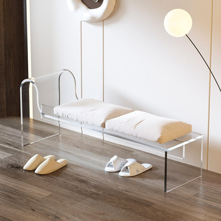 Moderner minimalistischer rechteckiger Fußhocker aus Acryl mit Samt und Schaumstoffpolsterung, mit Armlehne, für das Wohnzimmer 
