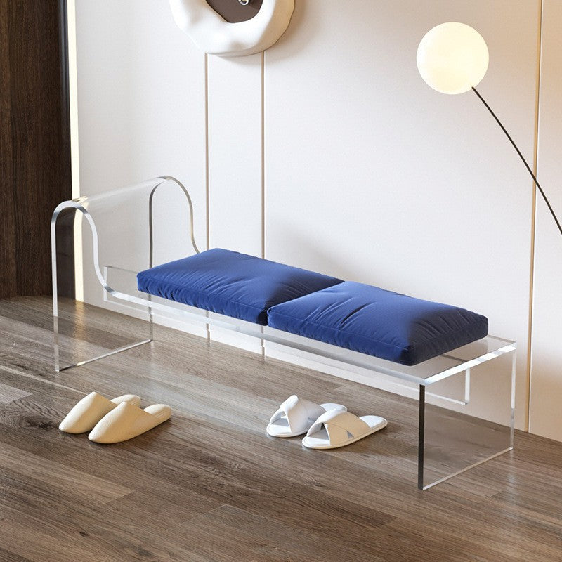 Moderner minimalistischer rechteckiger Fußhocker aus Acryl mit Samt und Schaumstoffpolsterung, mit Armlehne, für das Wohnzimmer 