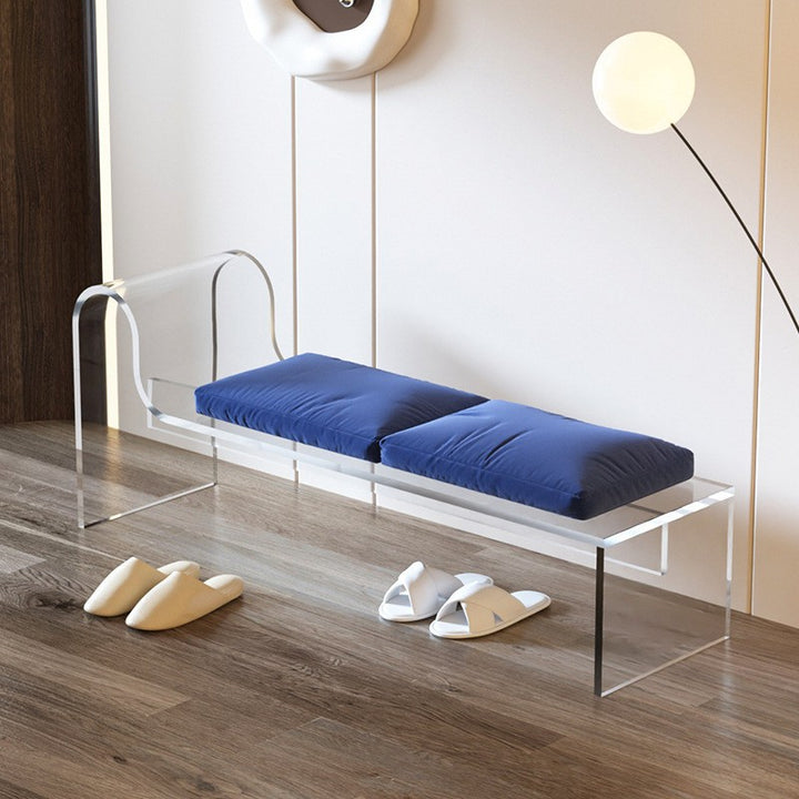Moderner minimalistischer rechteckiger Fußhocker aus Acryl mit Samt und Schaumstoffpolsterung, mit Armlehne, für das Wohnzimmer 