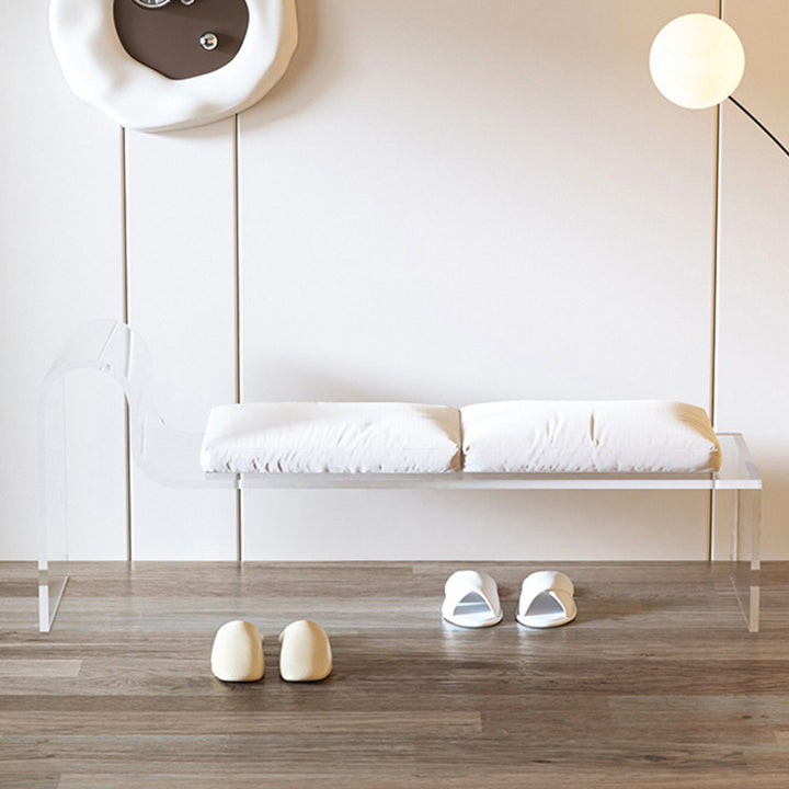Moderner minimalistischer rechteckiger Fußhocker aus Acryl mit Samt und Schaumstoffpolsterung, mit Armlehne, für das Wohnzimmer 