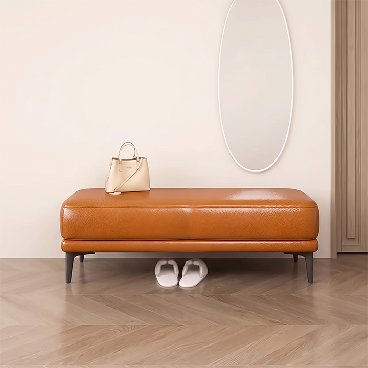 Modern Minimalist Rectangular Synthetic Fabric Sponge Solid Wood Iron Bench For Living Room