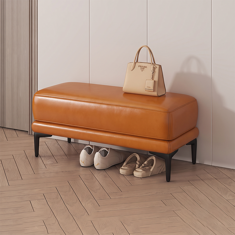 Modern Minimalist Rectangular Synthetic Fabric Sponge Solid Wood Iron Bench For Living Room