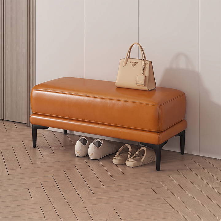 Modern Minimalist Rectangular Synthetic Fabric Sponge Solid Wood Iron Bench For Living Room