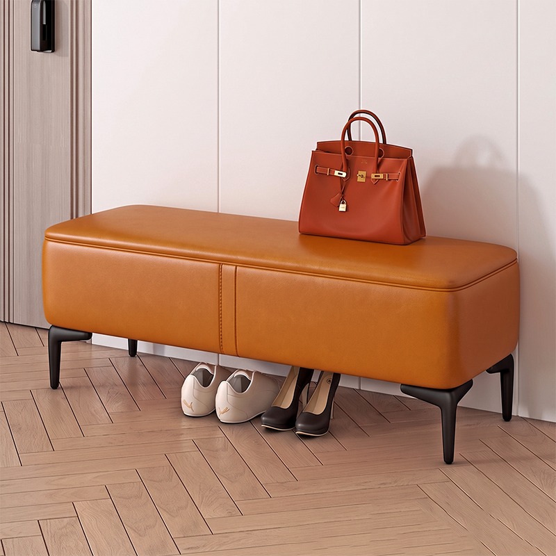 Modern Minimalist Rectangular Synthetic Fabric Sponge Solid Wood Iron Bench For Living Room