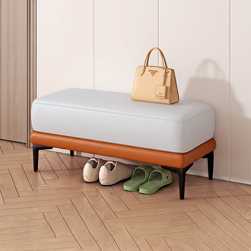 Modern Minimalist Rectangular Synthetic Fabric Sponge Solid Wood Iron Bench For Living Room