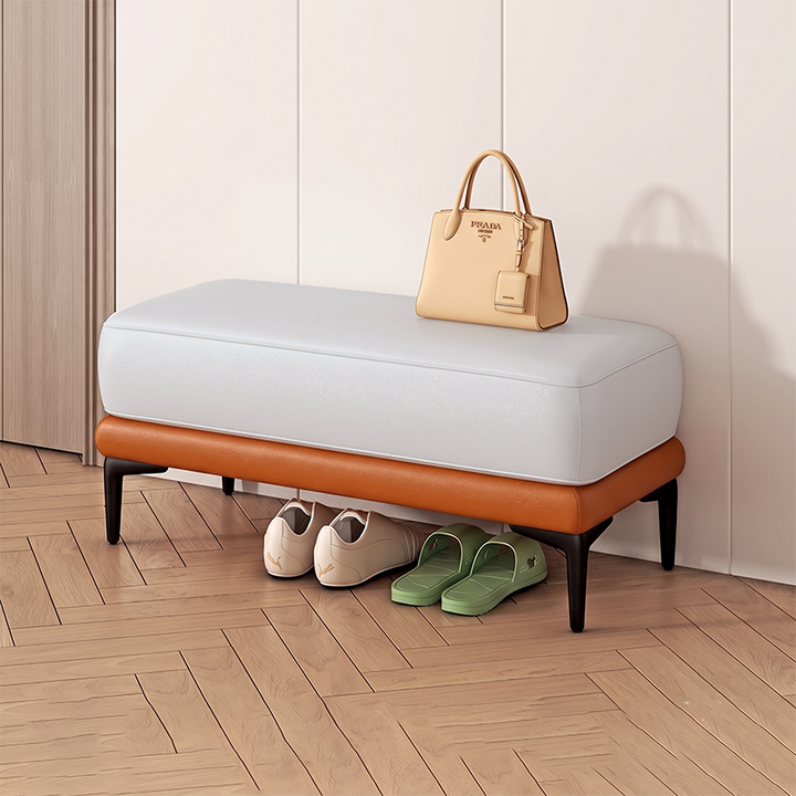 Modern Minimalist Rectangular Synthetic Fabric Sponge Solid Wood Iron Bench For Living Room
