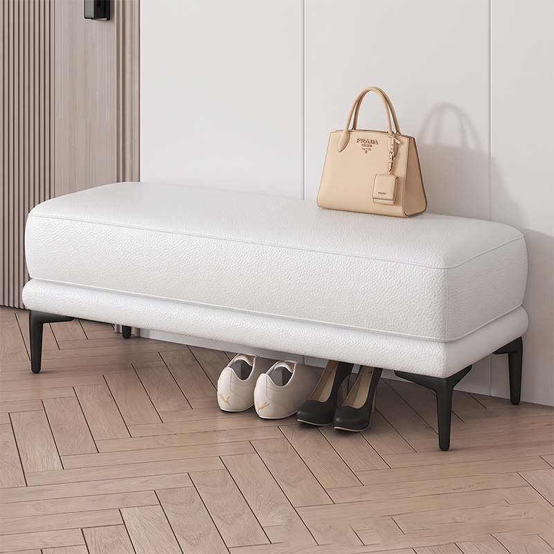 Modern Minimalist Rectangular Synthetic Fabric Sponge Solid Wood Iron Bench For Living Room