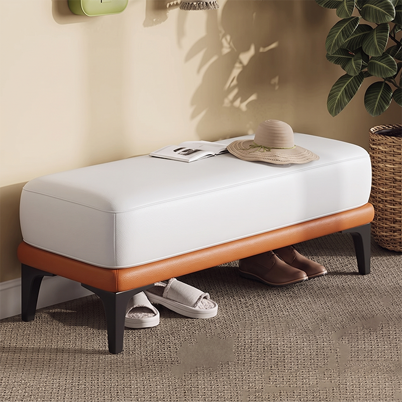 Modern Minimalist Rectangular Synthetic Fabric Sponge Solid Wood Iron Bench For Living Room