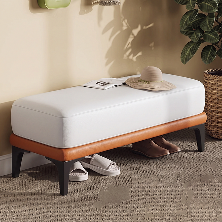 Modern Minimalist Rectangular Synthetic Fabric Sponge Solid Wood Iron Bench For Living Room