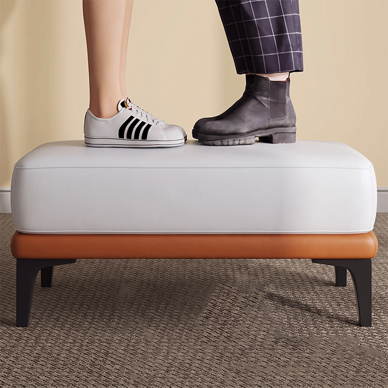 Modern Minimalist Rectangular Synthetic Fabric Sponge Solid Wood Iron Bench For Living Room