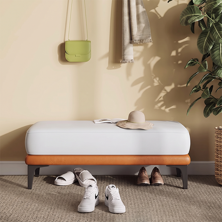 Modern Minimalist Rectangular Synthetic Fabric Sponge Solid Wood Iron Bench For Living Room