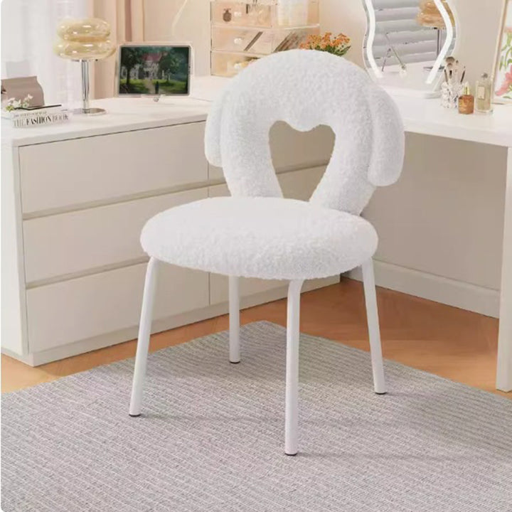 Modern Minimalist Oval Cushion Sherpa Fabric Sponge Iron Vanity Stool Backrest For Bedroom