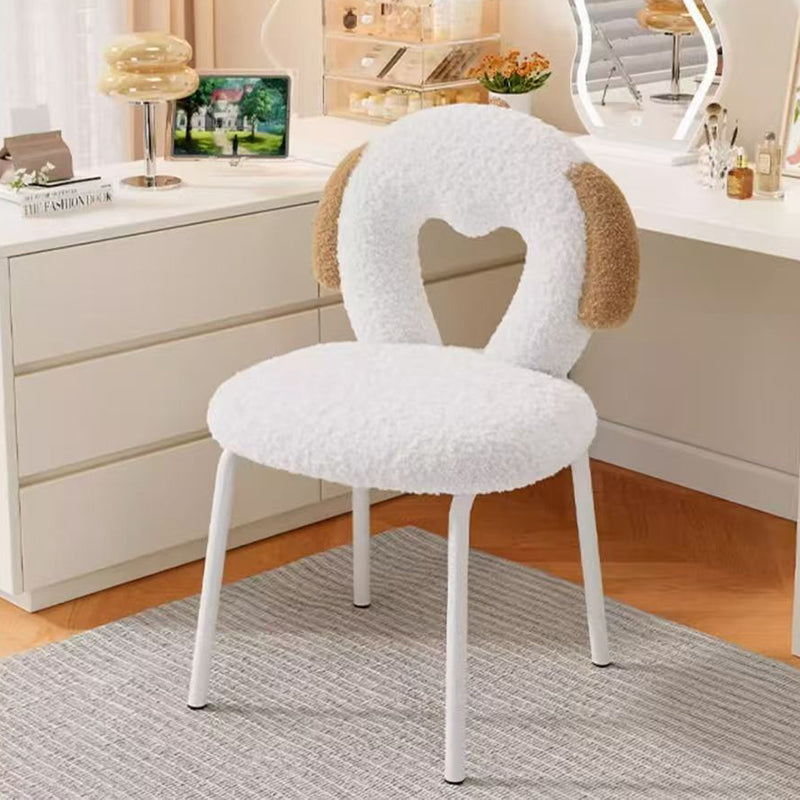 Modern Minimalist Oval Cushion Sherpa Fabric Sponge Iron Vanity Stool Backrest For Bedroom