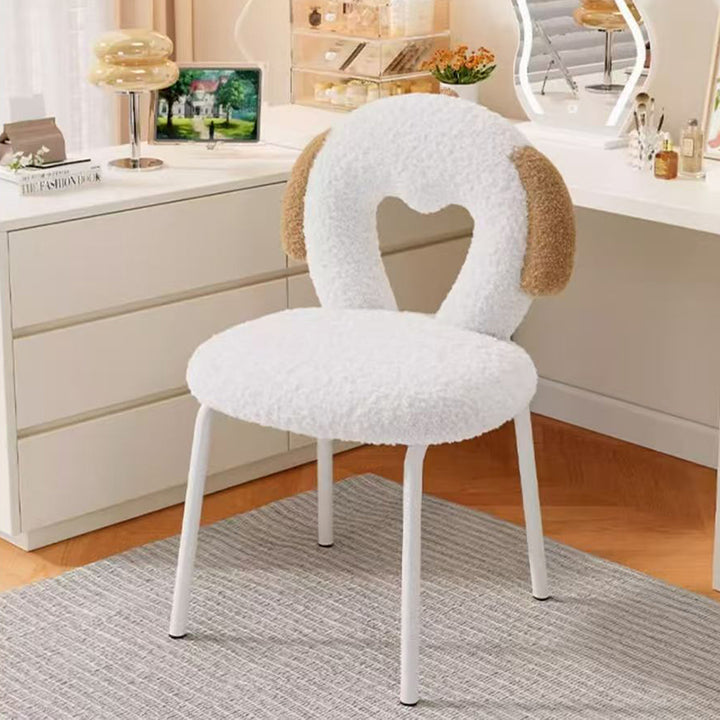 Modern Minimalist Oval Cushion Sherpa Fabric Sponge Iron Vanity Stool Backrest For Bedroom