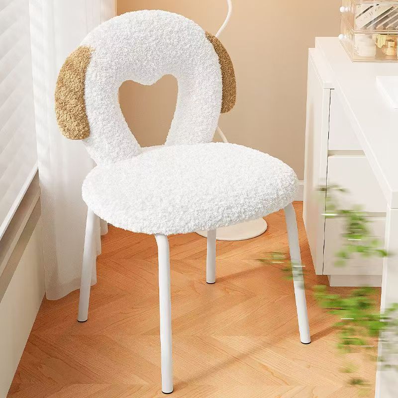 Modern Minimalist Oval Cushion Sherpa Fabric Sponge Iron Vanity Stool Backrest For Bedroom