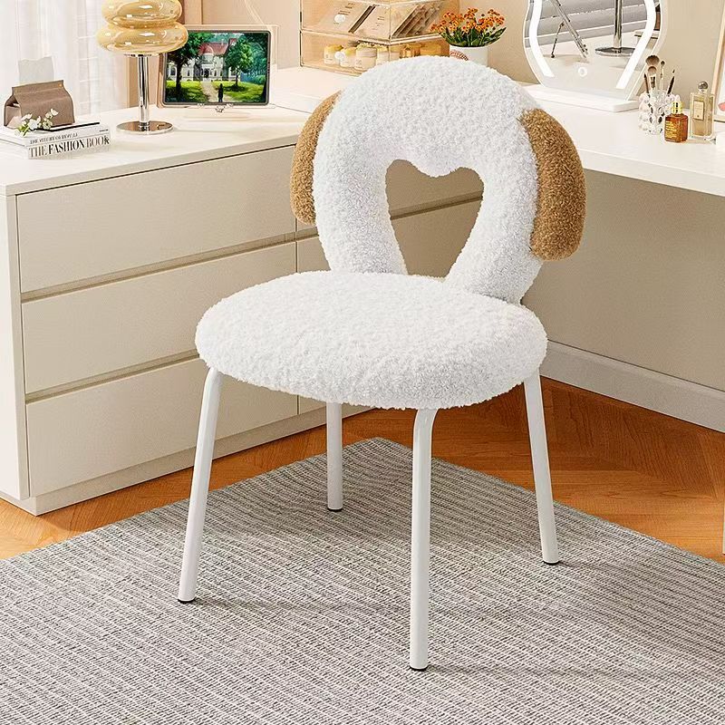 Modern Minimalist Oval Cushion Lambswool Sponge Iron Vanity Stool Backrest For Bedroom