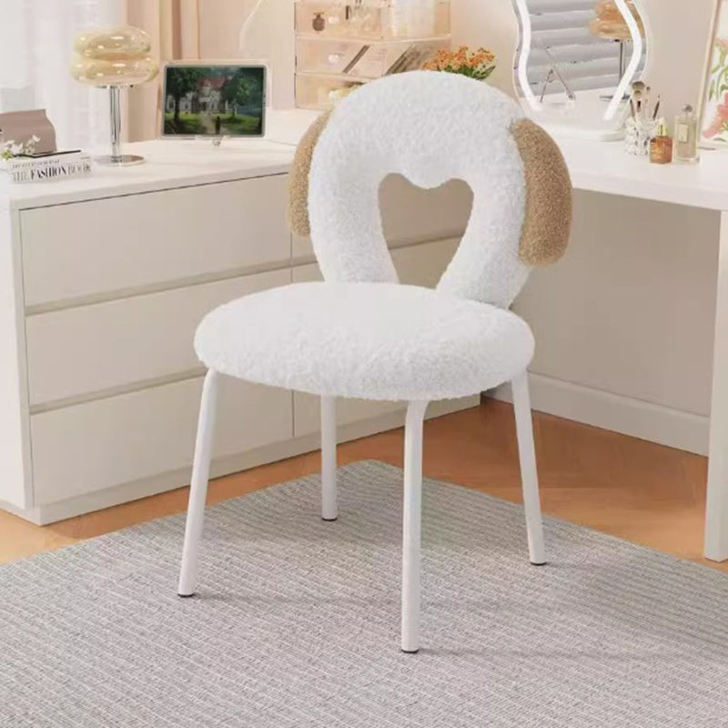 Modern Minimalist Oval Cushion Sherpa Fabric Sponge Iron Vanity Stool Backrest For Bedroom