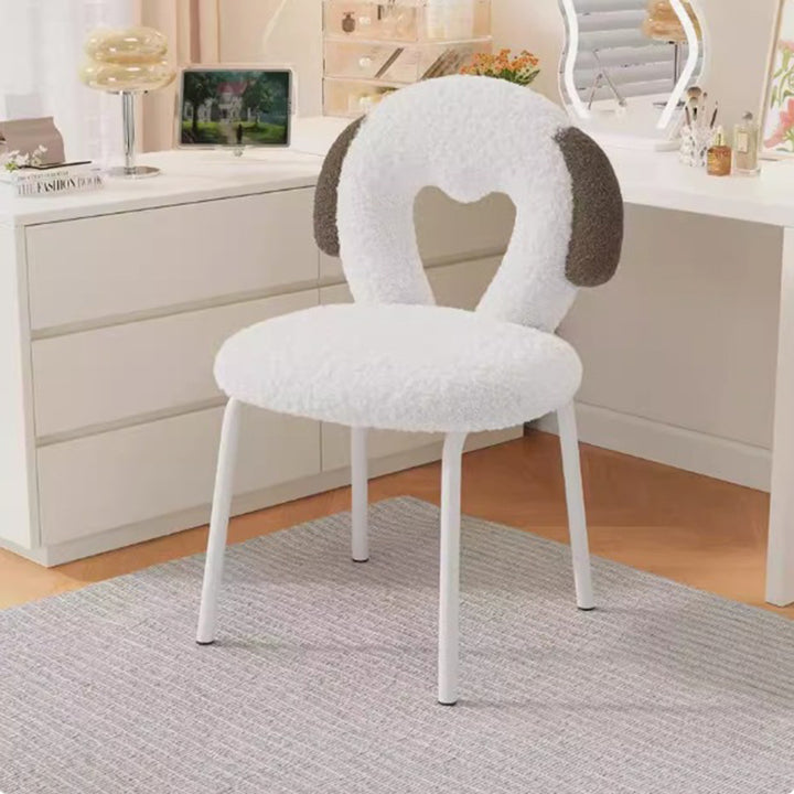 Modern Minimalist Oval Cushion Sherpa Fabric Sponge Iron Vanity Stool Backrest For Bedroom