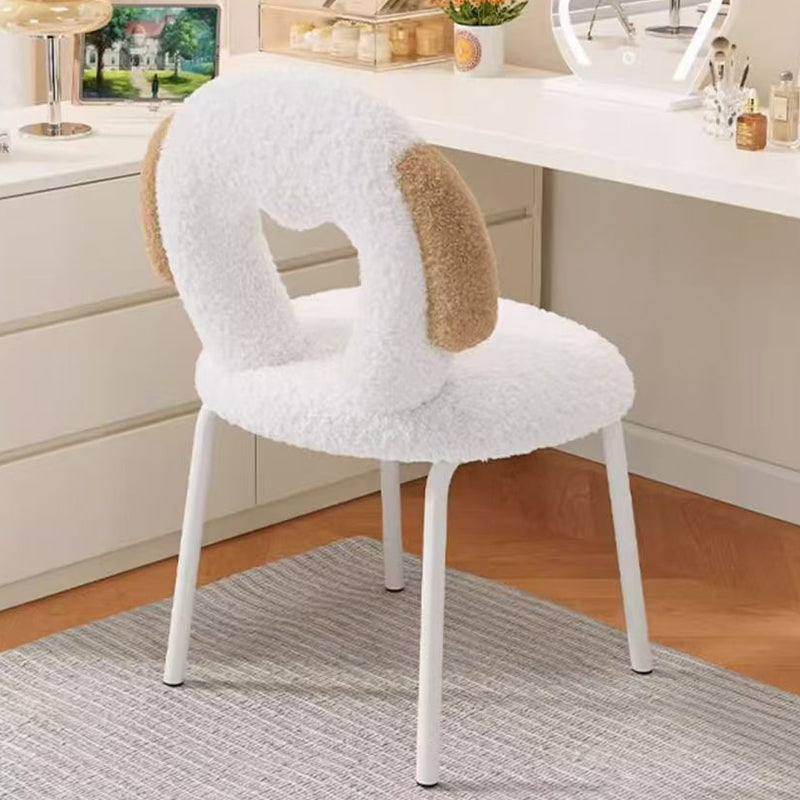 Modern Minimalist Oval Cushion Sherpa Fabric Sponge Iron Vanity Stool Backrest For Bedroom